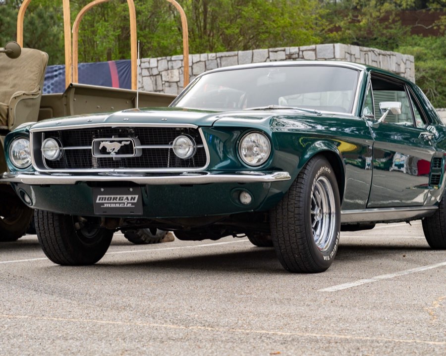 1967 Ford Mustang in metallic green, on the Lamb-built Morgan Muscle Cars website